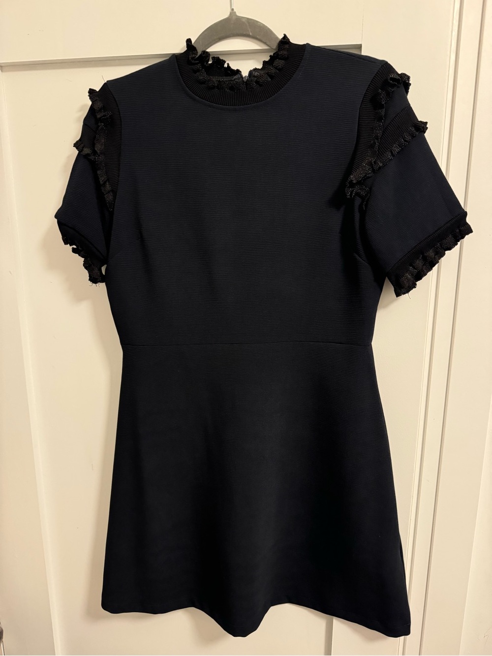 Dark Blue Embellished Dress with Ruffle Trim
